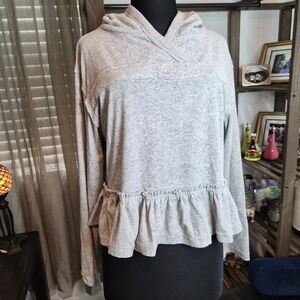 Easel Heather Gray Ruffle Hem Hoodie